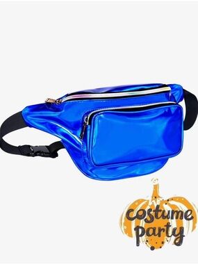 Geestock Blue Holographic Reflective Fanny Pack for Rave, Costume or Parties